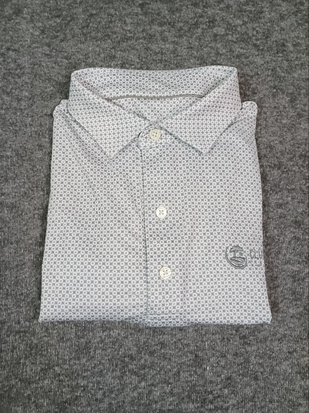 Johnnie-O Judd Polo Shirt Mens Medium Gray Geometric Print Stretch Golf Club